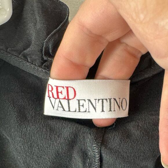 Red Valentino Ruffle Tie Front Cropped Silk Top - Picture 4 of 7